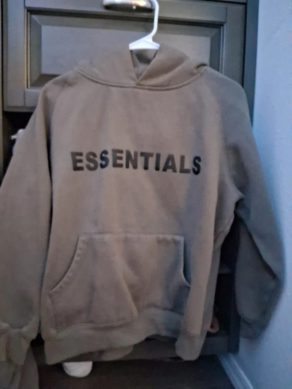 Essentials Crewneck Hoodie in Taupe with Black Logo